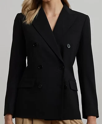 NWT Lauren Ralph Lauren Double Breasted Wool Crepe Blazer, Polo Black, S, $365 - Image 1 of 4