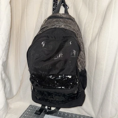 Victoria Secret PINK Black With Sequin Campus Backpack Laptop Book Bag - Image 1 of 4