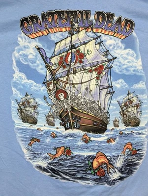 Liquid Blue 男式 T 恤蓝色 Grateful Dead Pirate Ship XL #2925 全新无标签 — 第 1/4 张图片