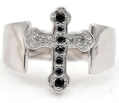 Кольцо из стерлингового серебра 925 пробы с черным сапфиром и топазом обработанное крестом 1 карат размер 6 U2-3 - Изображение 1 из 3