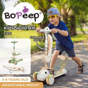 BoPeep Foldable Kids Scooter Adjustable Height LED Light Music 3 Wheels & Seat - Picture 1 of 36