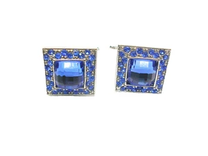 Gemelos Clásicos Tono Plateado Cuadrado Azul Estrás Vintage Ropa Formal - Imagen 1 de 3