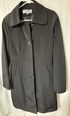 Anne Klein Lightweight Trench Rain Coat Lined Twist Turn Buttons Size L Black - Image 1 of 4