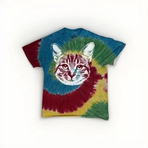 Hyde Tie Dye Short Sleeve Shirt With Cat Graphic Print Size M - Picture 1 of 4
