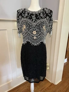 Lillie Rubin Vintage Seide verziert Perlen Perlen Abend Cocktail Party Kleid 10 - Bild 1 von 11