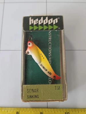 SEÑUELO DE PESCA VINTAGE HEDDON SONAR 431 HOJA CEBO AMARILLO con CAJA Foto 1 de 4