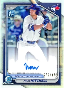 Nick Mitchell 2024 1st Bowman cromo AUTO - refractor #292/499 - Blue Jays - Imagen 1 de 3