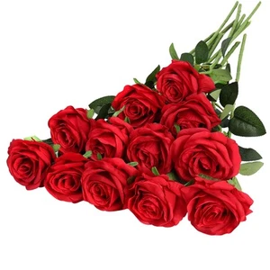 Hawesome 12PCS Artificial Silk Flowers Realistic Roses Bouquet Long Stem for ... - Picture 1 of 7