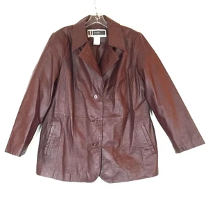 Womens Burgundy Leather Blazer Jacket Size Size 18W - Picture 1 of 9