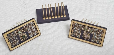 Vintage Hybrid IC Multi Chip Ceramic Gold Module Military Aerospace Science Art - Image 1 of 3