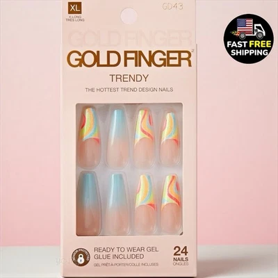 KISS GOLDFINGER Press On Nails Pre-desined GEL 24 GLUE INCLUDED  GD43 - Image 1 of 3