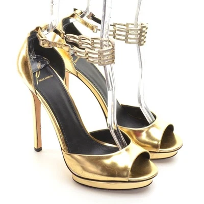 Womens Brian Atwood Cassise Metal Ankle Wrap Pumps 8.5 M Gold Leather Heel Shoes - Image 1 of 4