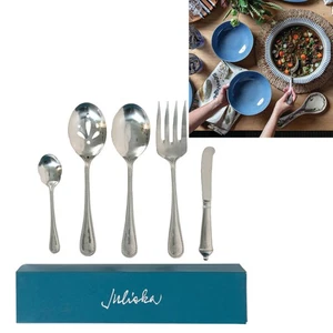 JULISKA BERRY & THREAD HOSTESS SET 5pc BRIGHT SATIN STAINLESS STEEL - Picture 1 of 9