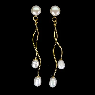 925 Sterling Silver Earrings Drop Pearl 7x5mm Natural Gemstone Jewelry - Image 1 of 4