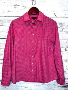 Lands' End Long Sleeve Collared Button Up Printed Pink Blouse Shirt Top SZ 8 - Picture 1 of 8