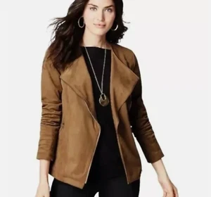 J. Jill Vegan Faux Suede Acorn Brown Moto Jacket Plus Size 3X Soft Herbst Autumn - Bild 1 von 21