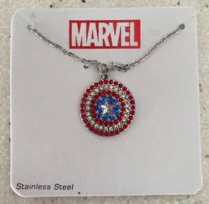 Captain America Shield Symbol Logo Icon Necklace Chain & Metal Pendant Charm - Picture 1 of 6