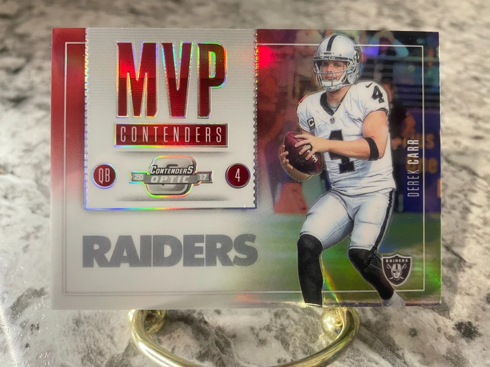 2017 Panini Optic DEREK CARR Red Prizm MVP Contenders Oakland Raiders 16/25 Rare - Image 1 of 2