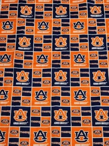 AUBURN University Cotton Fabric 7/8 yd AU Tigers Check Square Design NEW 31 inch - Picture 1 of 8