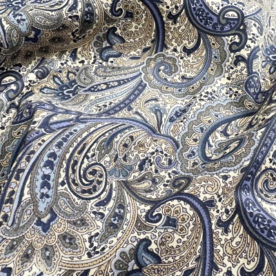Cotton Fabric - Copen Blue & Ivory Paisley Print - Craft Dress Fabric Material - Image 1 of 4