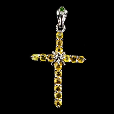 925 Sterling Silver Pendant Round Yellow Sapphire Chrome Diopside Gemstone - Image 1 of 4