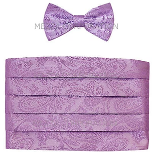 Neu Polyester Paisley Kummerbund und Fliege Set formell Hochzeit Abschlussball Lavendel - Bild 1 von 4