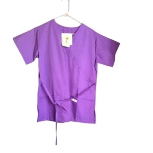 Top Scrub Med para mujer Demi Wrap púrpura liso talla 10-12 bolsillos NUEVO CON ETIQUETAS - Imagen 1 de 6