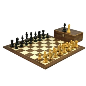 Walnut Chess Set 21 Inch with Weighted Ebonised Staunton German Staunton Chess P - Picture 1 of 10