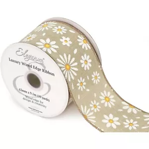 Wired Natural White and Yellow Daisy Ribbon 63mm Various Lengths Spring, Crafts - Picture 1 of 1