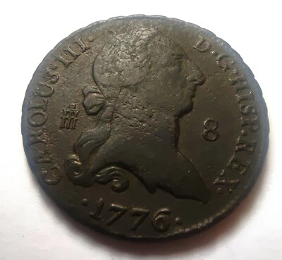 1776 Carolus III 8 Maravedis  Spanish colonial era Segovia mint Key date 11,73 g - Image 1 of 4