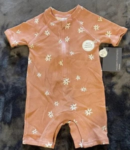 Gerber Modern Moments Pink Floral RashGuard One-Piece Swimsuit Baby Girl 12M NEW - Picture 1 of 13