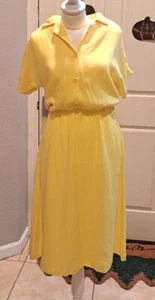 VTG Linen Yellow Dress DG California Midi  Medium - Picture 1 of 7