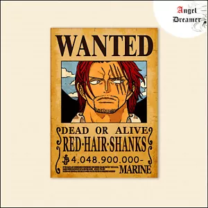 Poster toile tableau One Piece Wanted Shanks Prime 4,048,900,000 Milliard Berry - Foto 1 di 3