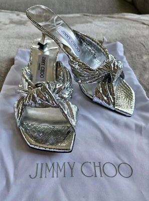 Jimmy Choo Avenue 50 Tacones Mules/Gatito Cuero Plateado Efecto Serpiente, 38 Foto 1 de 4