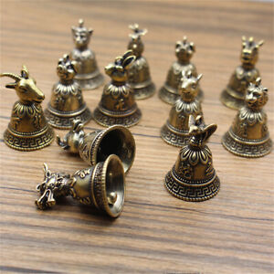 1pc Vintage Brass Chinese 12 Zodiac Animals Heads Bell Keychain Pendants Jewelry