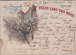 Gruss Von Ueber Land Und Meer Stuttgart Castle Germany 1898 postcard MP9 - Picture 1 of 2