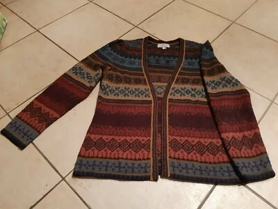 Strickjacke Cardigan langarm Damen, Norw. Muster, braun/blau/bordeau, M, Peruvia - Bild 1 von 4