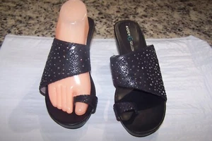 Andrew Geller Aralyn Black Sparkling Slide Wedge Heel Sandals SZ 10M EUC - Picture 1 of 8