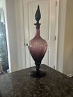 17” Italian Empoli Purple Amethyst Glass Decanter Vase Genie Bottle With Stopper
