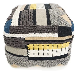 Home&Manor Nicia Wool Cotton Pouf Ottoman - Picture 1 of 5