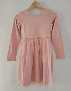 NWOT HANNA ANDERSSON SOFT SHIMMER GOLD STAR PINK TULLE SKATER DRESS 140 10 NEW - Picture 1 of 7