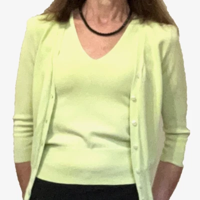 Y2K Ann Taylor Lightweight 2-Piece Sweater + V-Neck Tank Lime Green Sz XSP EUC - Image 1 of 4