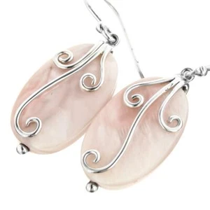 925 Silver Soft Peach White Mother Of Pearl Shell Sterling Earrings, 1" - Picture 1 of 2