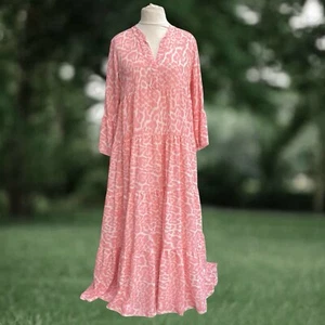 Maxi Vestido Boho Rosa y Blanco Estampado Animal Volantes en Niveles 12/14 - Imagen 1 de 3