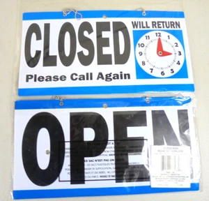 2 Open/Closed Signs With Clock 2 Sided Reversible - 6 x 11.5" - Picture 1 of 2