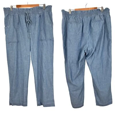 LAUREN RALPH LAUREN Women's 18W Blue Pull On Drawstring 100% Cotton Preppy Pants - Image 1 of 4