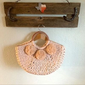 Pink Pom Pom basket purse semi-circle shoulder bag - Picture 1 of 7
