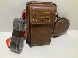 Montana West Studded Crossbody With Coin Purse Brown New With Tags - Picture 1 of 11