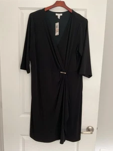 Charter Club NWT 2X Black Poly/ Spandex Mock Rap Women’s Dress - Picture 1 of 4
