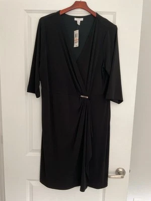 Charter Club NWT 2X Black Poly/ Spandex Mock Rap Women’s Dress  - Image 1 of 4